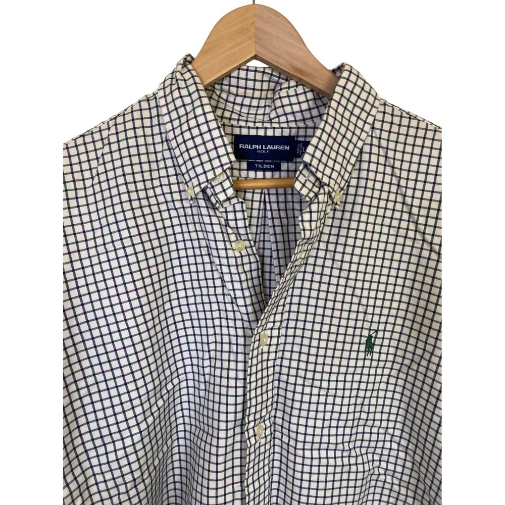 Ralph‎ Lauren Golf Tilden Shirt Mens Large Tattersall Check Green Purple Cotton